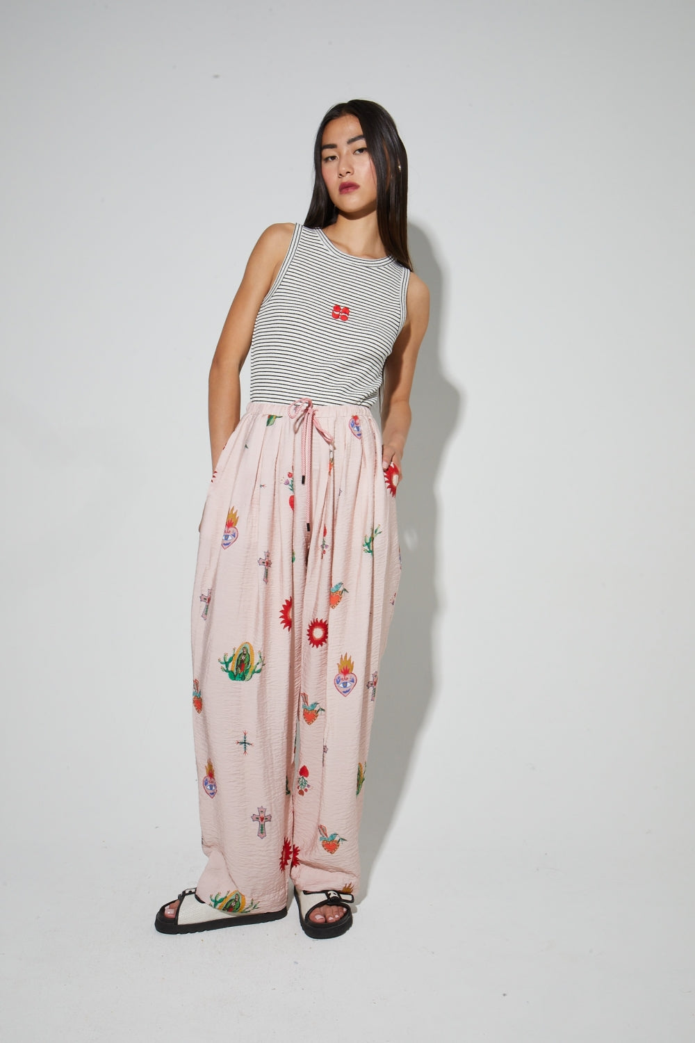 Pantalon Alma Imprimé Madone Fabriqué En Italie