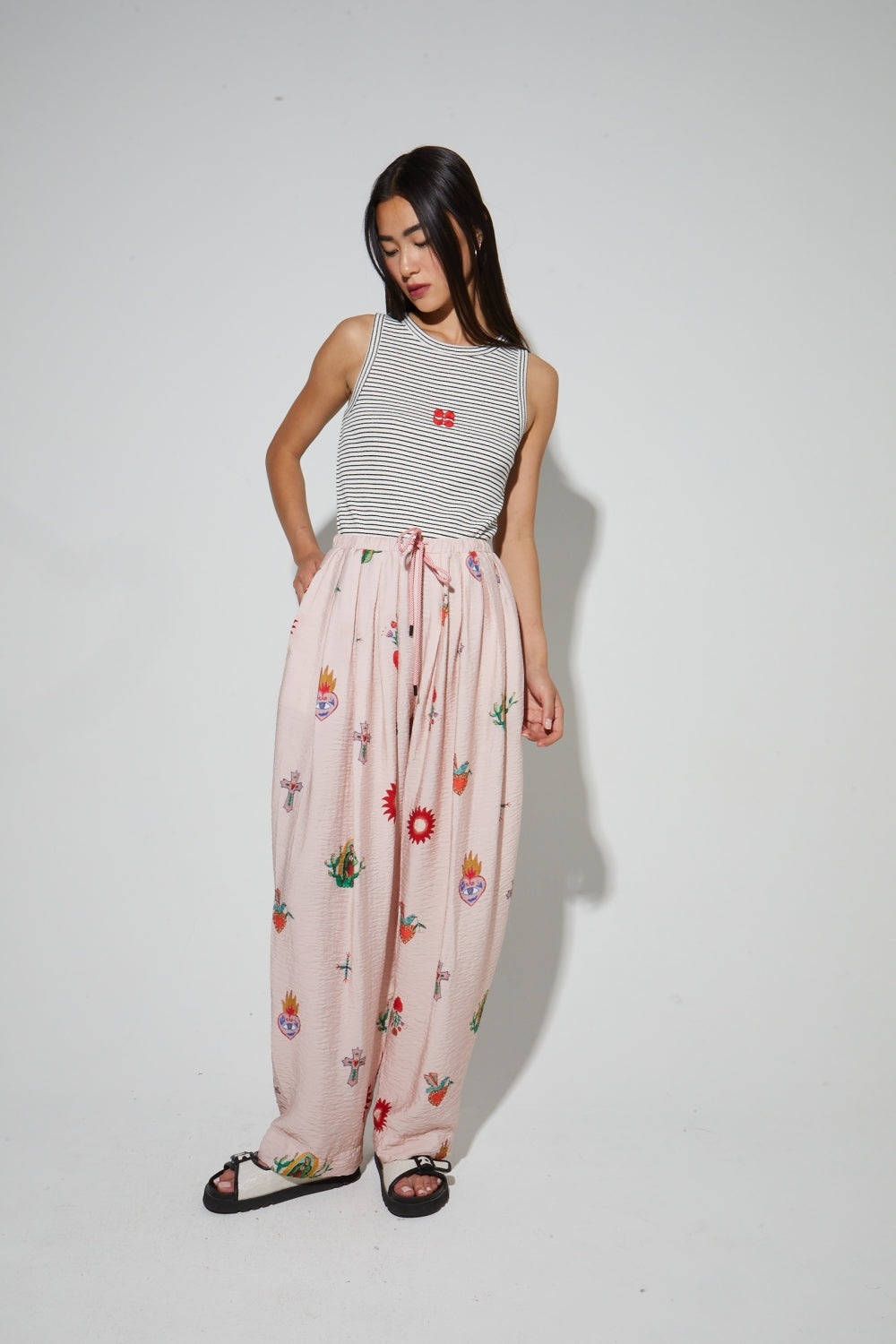 Pantalon Alma Imprimé Madone Fabriqué En Italie