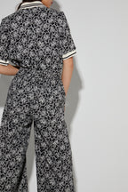 Pantalon Charlie Panama Flower Black, Fabriqué En Italie