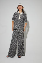 Pantalon Charlie Panama Flower Black, Fabriqué En Italie