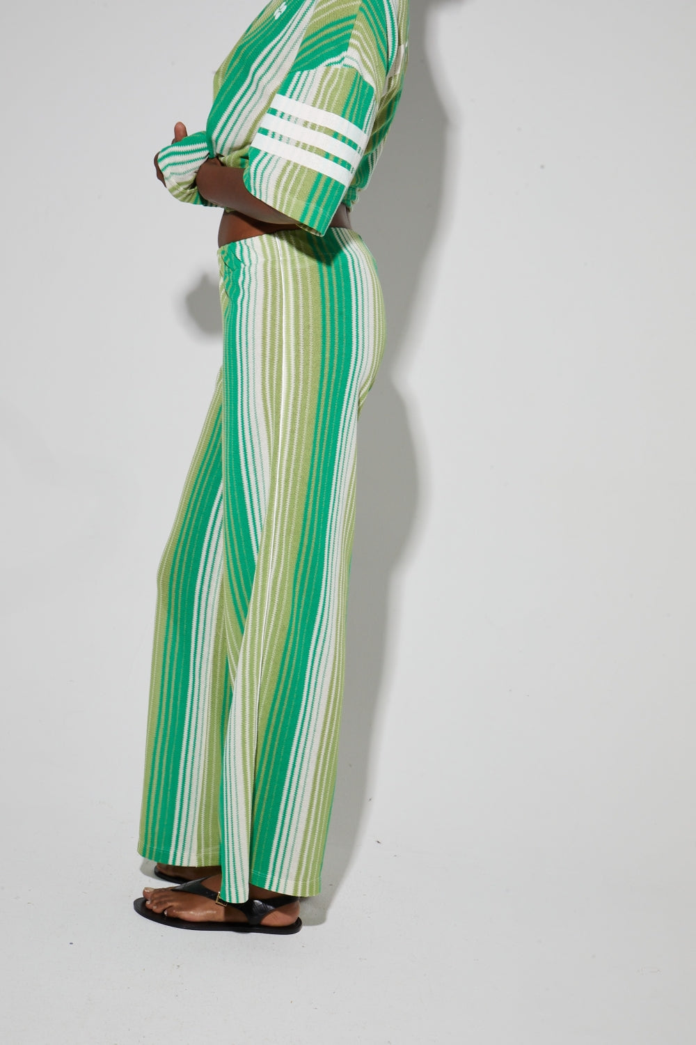 Pantalon Charlie Tricot Rayures Green Fabriqué En Italie