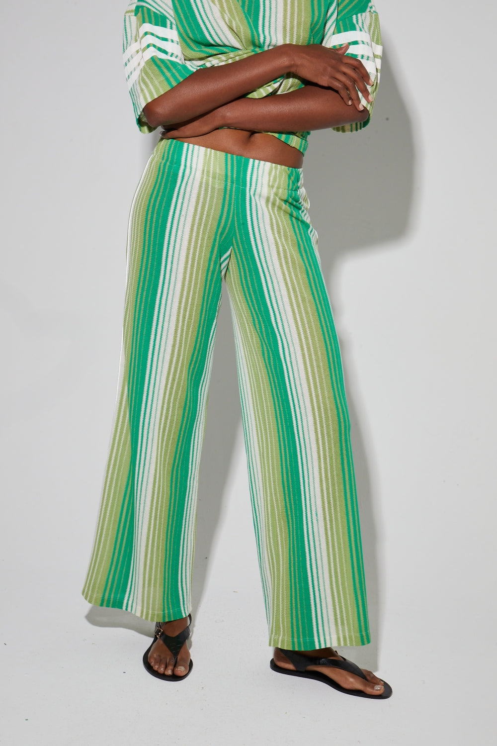 Pantalon Charlie Tricot Rayures Green Fabriqué En Italie