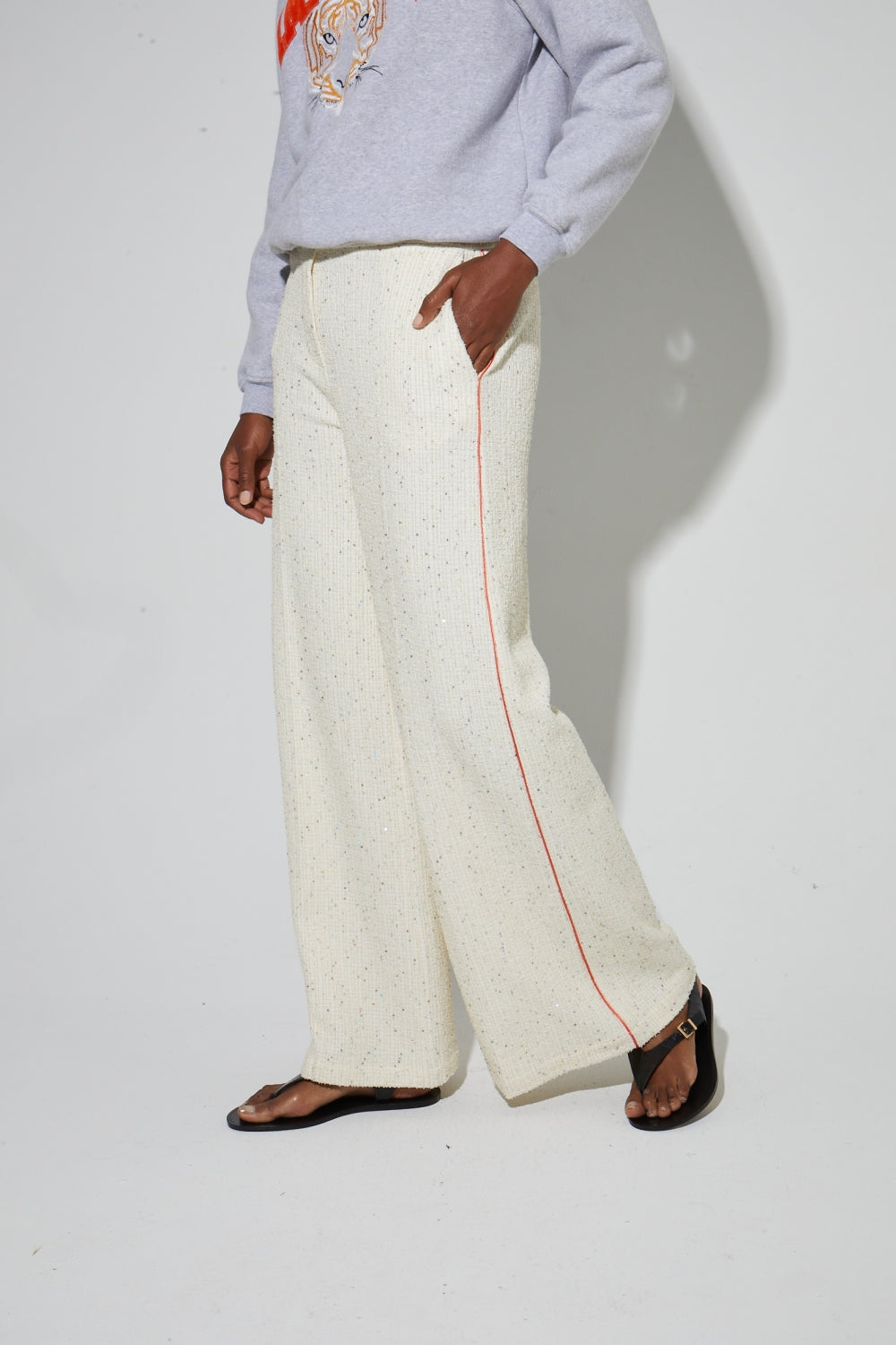 Pantalon Charlie Tricot Naturel, Fabriqué En Italie