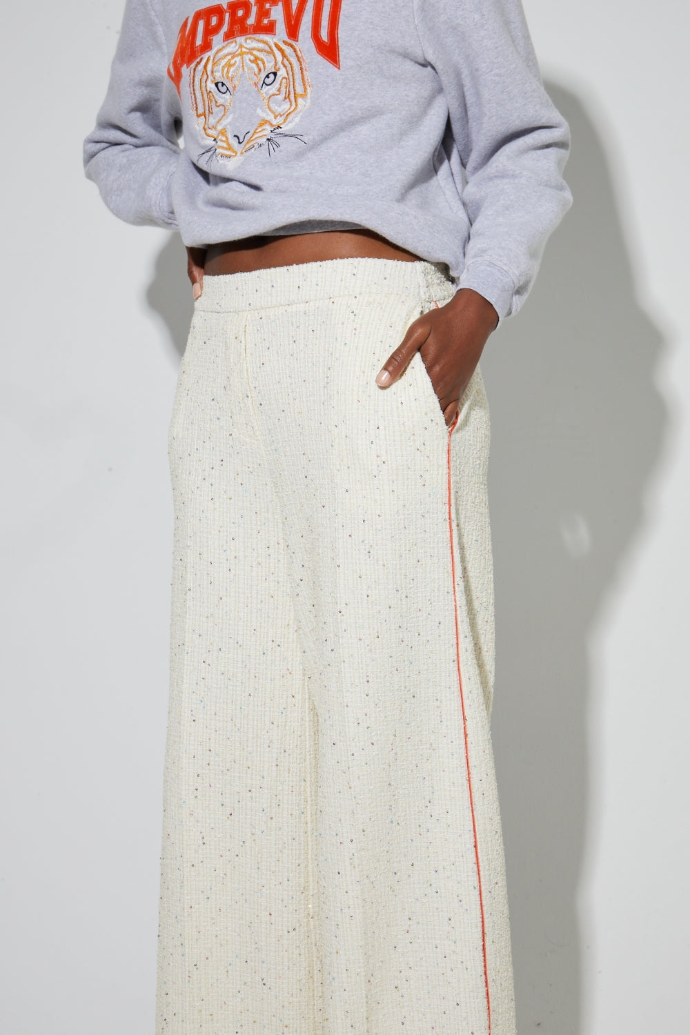 Pantalon Charlie Tricot Naturel, Fabriqué En Italie