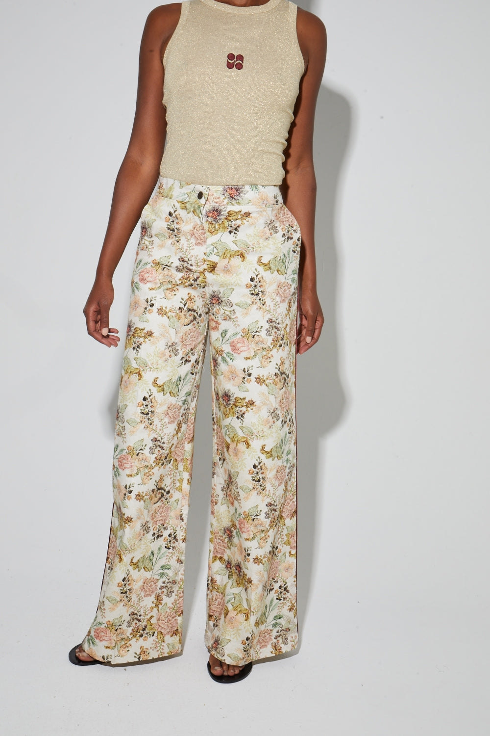 Pantalon Charlie, Toile Esprit Denim Vintage Flower Fabriqué En Italie