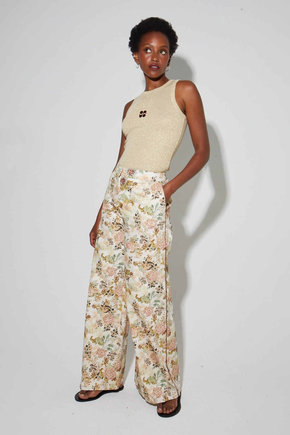 Pantalon Charlie, Toile Esprit Denim Vintage Flower Fabriqué En Italie