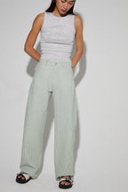 Pantalon Malou, Rayures Gaufrées Vertes Fabriqué En Italie