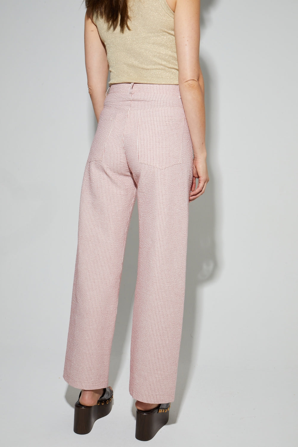 Pantalon Malou, Rayures Gaufrées Rouge Fabriqué En Italie