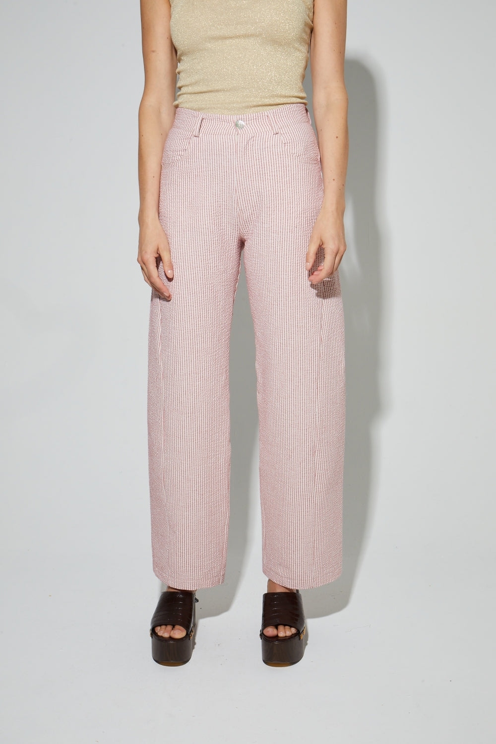 Pantalon Malou, Rayures Gaufrées Rouge Fabriqué En Italie