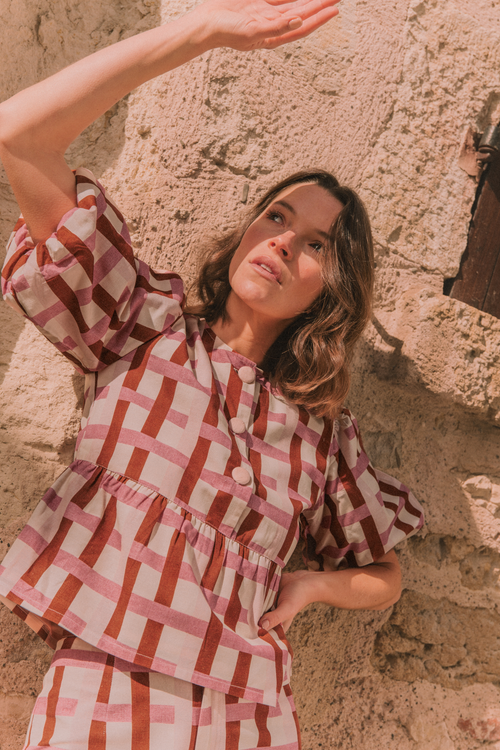 Blouse Aimée - Carreaux Rose/Chocolat