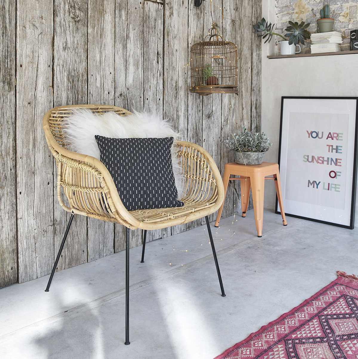 Boho - Lænestol - Rattan og metal - Natur