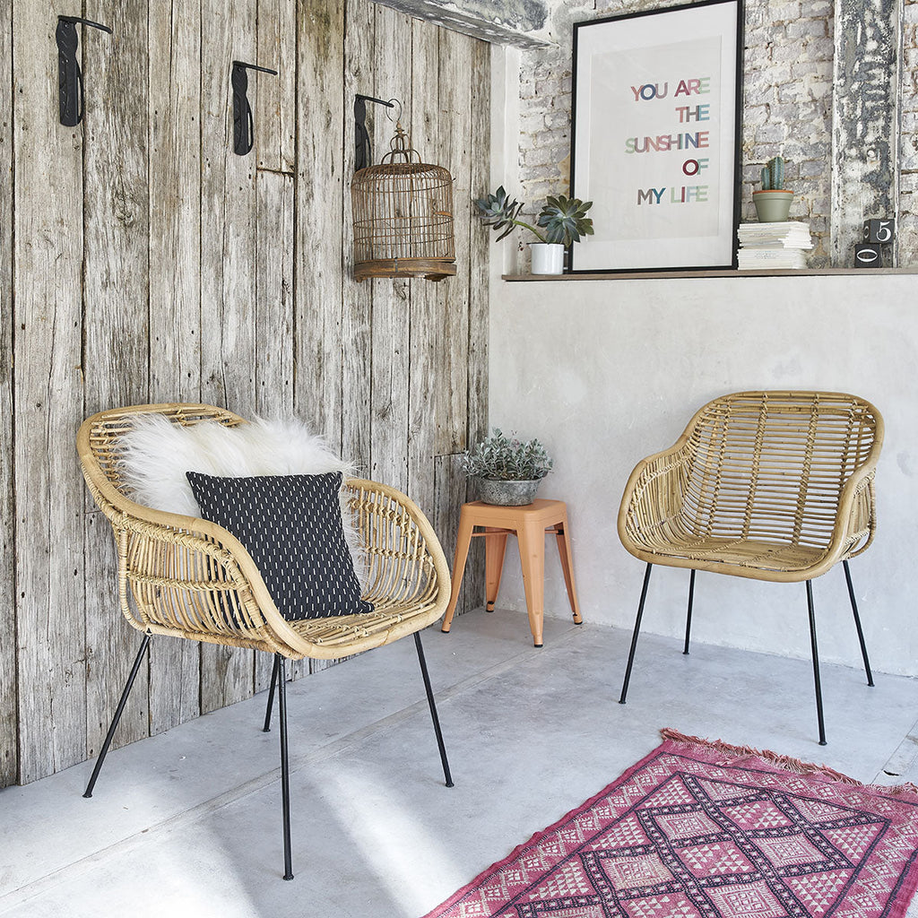 Boho - Lænestol - Rattan og metal - Natur