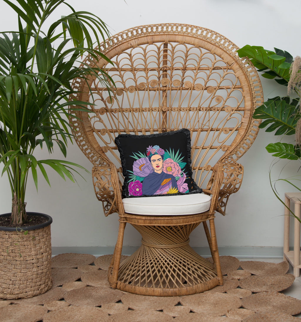 Fridas Bird Fringed Cushion - Multicolour