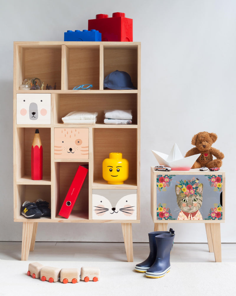 Table de Chevet Montessori - Naturel "Floral Cat"