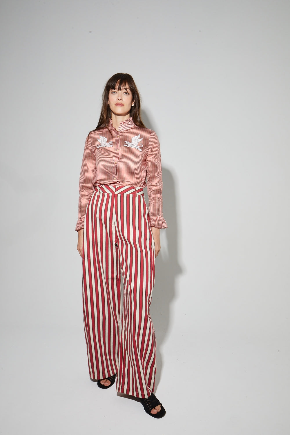 Chemise Iris Voile De Coton Rayures Rouges Fabriquée En Italie