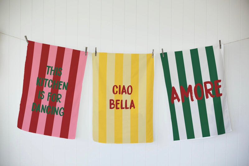 Set Of 3 Tea Towels - Dancing Kitchen - Multicolor