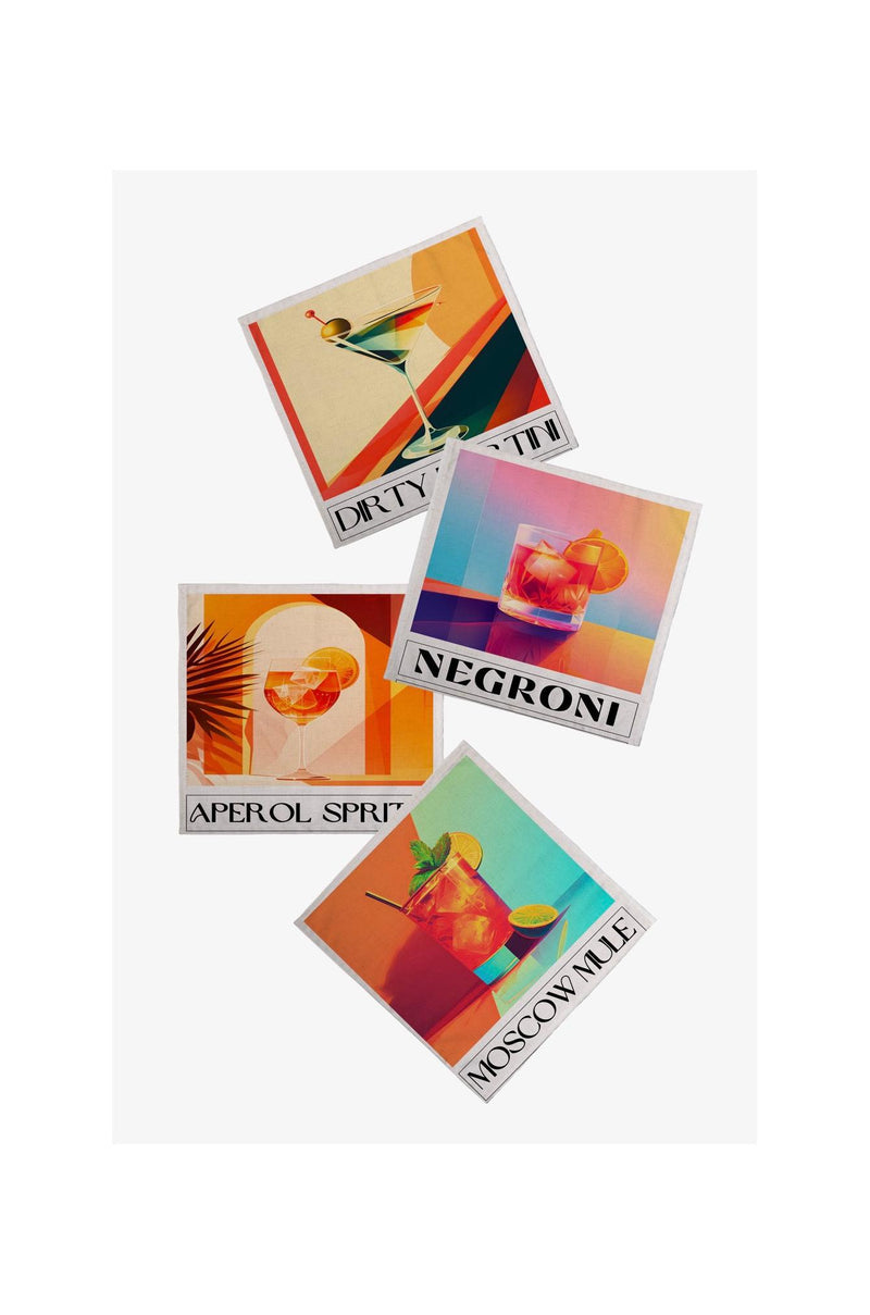 Set De 4 Serviettes Carrées En Tissu Pour Cocktail - Cocktails - Multicolore