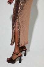 Longue Jupe Ginger A   Sequin Bronze, Fabriquée En Italie