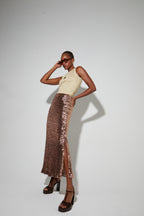 Longue Jupe Ginger A   Sequin Bronze, Fabriquée En Italie