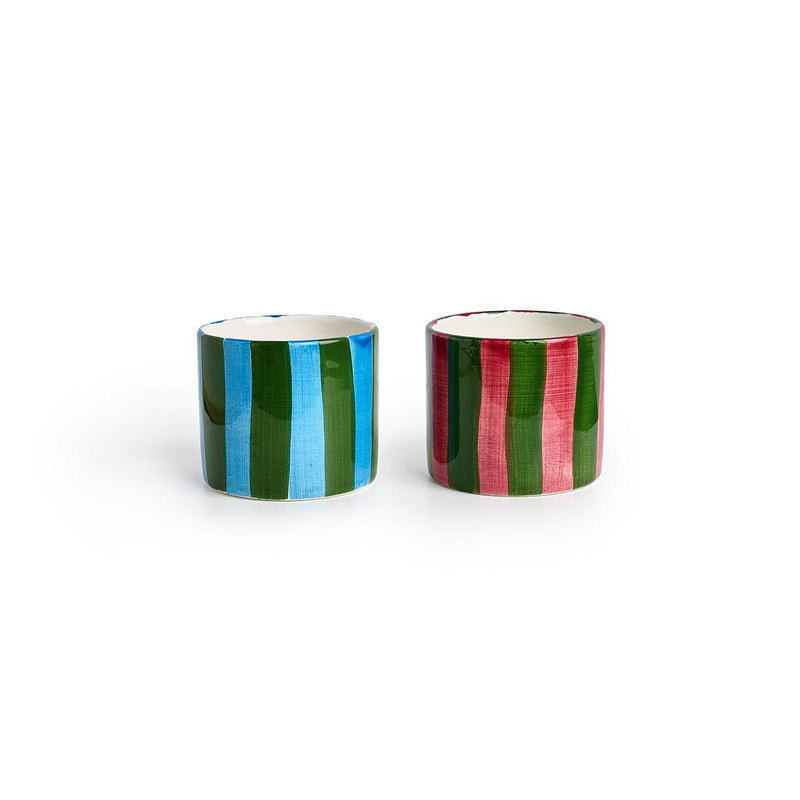Set of 2 Ceramic Mugs - Wine Stipes