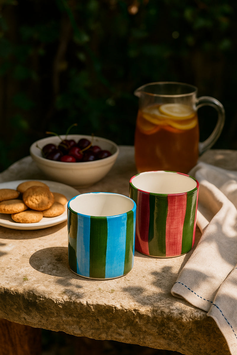 Set of 2 Ceramic Mugs - Wine Stipes