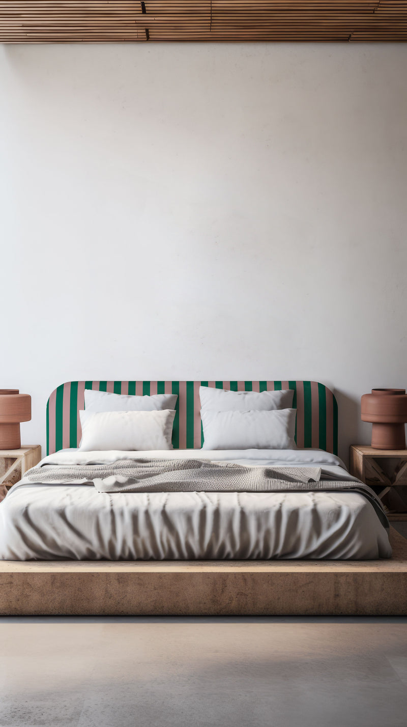 Tête de Lit Eddie Tapissée Velours 180 cm "Stripes Green Pink"