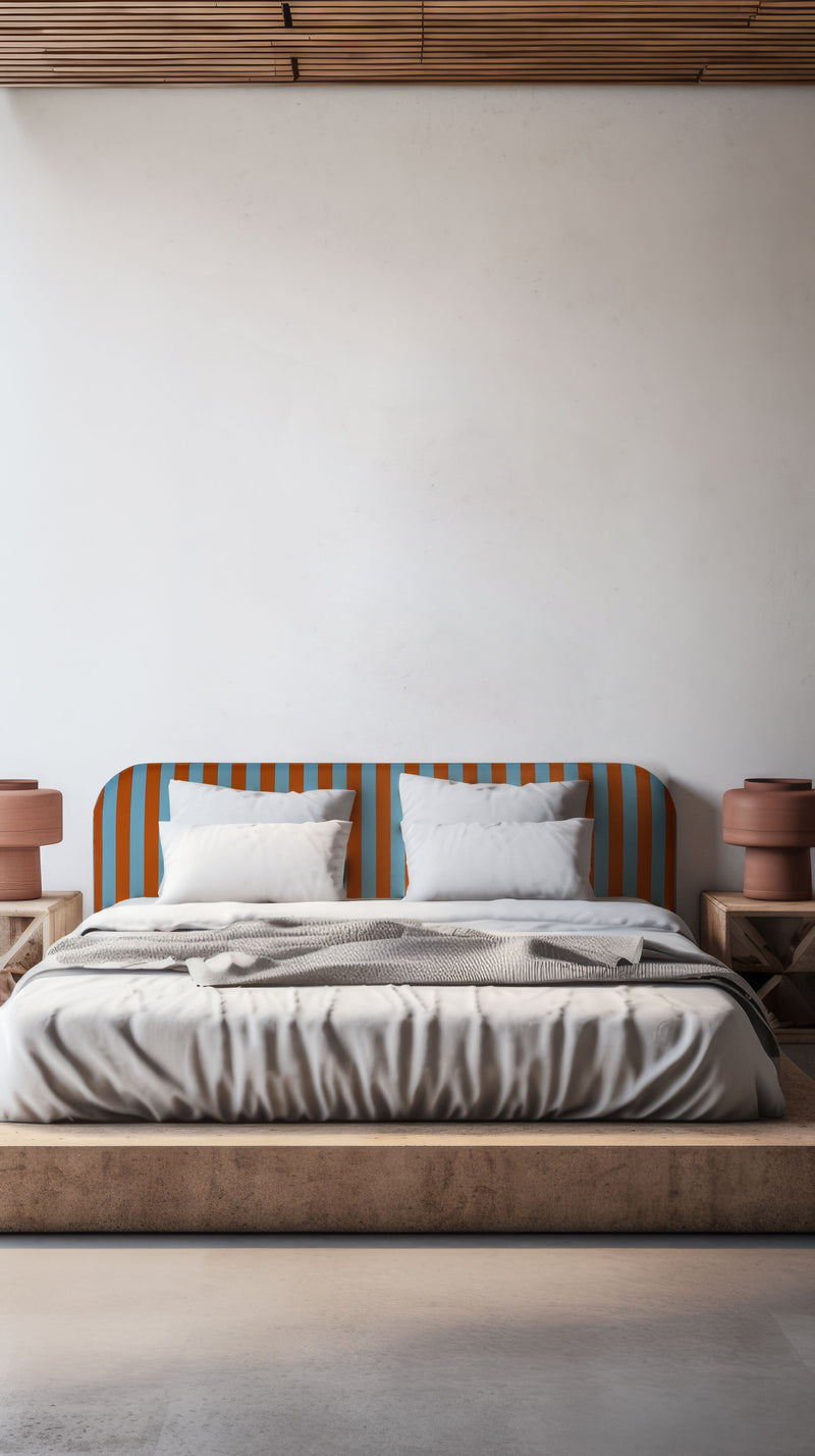 Tête de Lit Eddie Tapissée Velours 180 cm "Stripes Copper Blue"