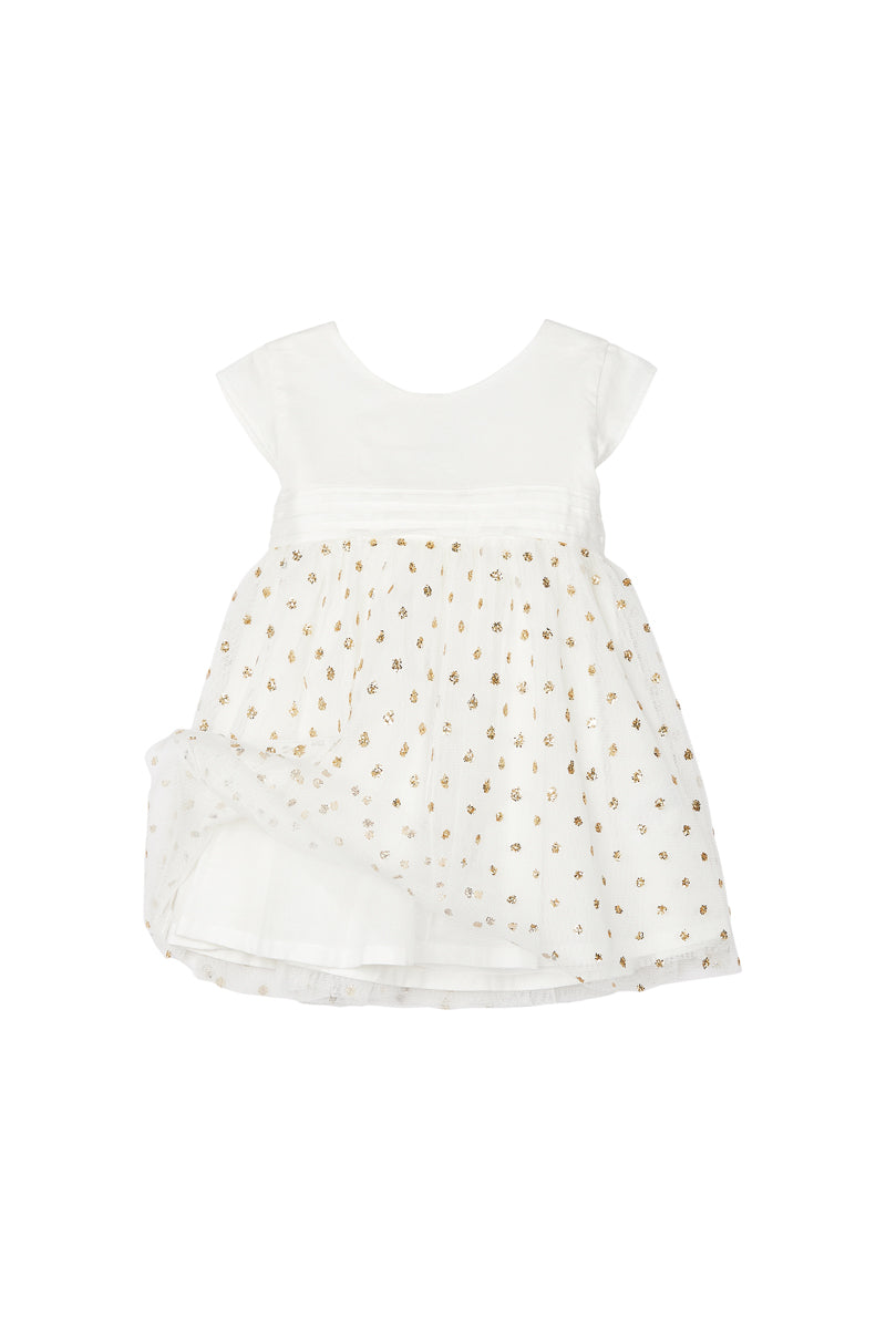 Two-Fabric Dress - Ecru and Gold - Baby Girl