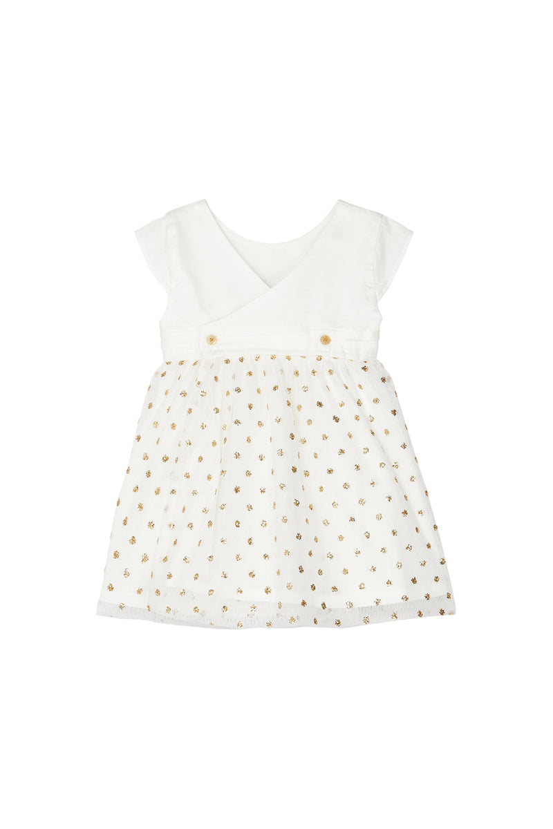 Two-Fabric Dress - Ecru and Gold - Baby Girl