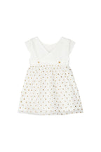 Two-Fabric Dress - Ecru and Gold - Baby Girl