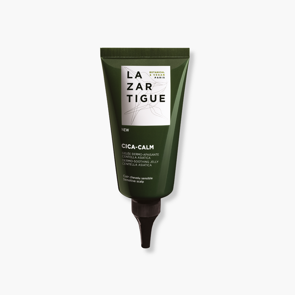 Lazartigue – Cica-Calm Dermo-Soothing Gelée (Anti-Itch SOS Care), dark green hair care bottle with a black applicator nozzle