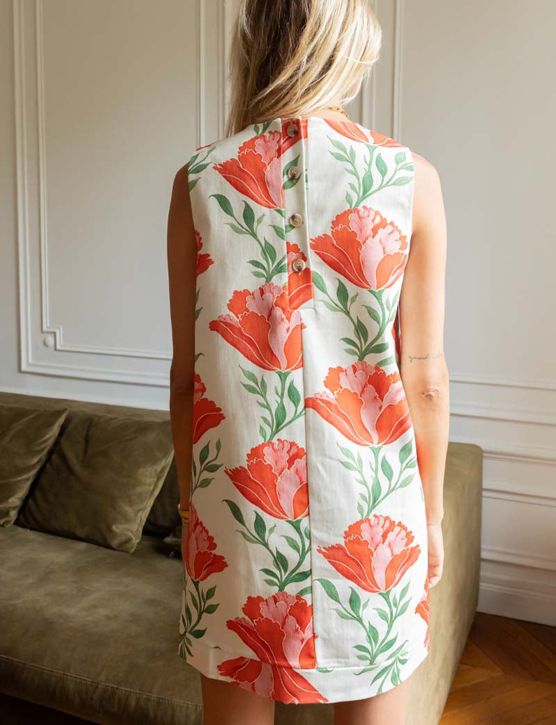 Robe Écrue & Fleurs Rouges Rini