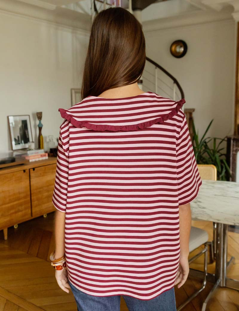 T-shirt w paski różowo-bordowe Popi