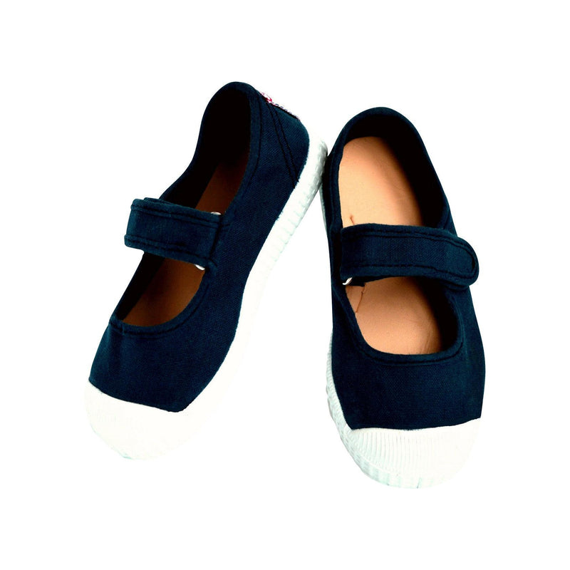 Canvas Ballerina Shoes with Velcro Closure - Navy Blue - Girl's
