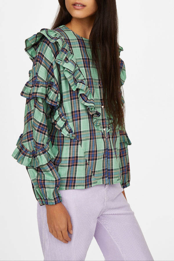 Milk Check - geometric AQUA Blouses