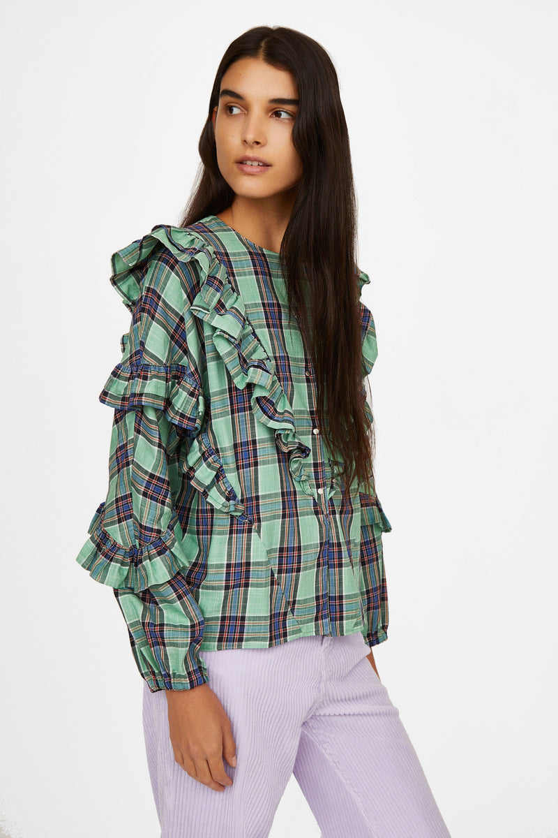 Milk Check blouses - geometric AQUA