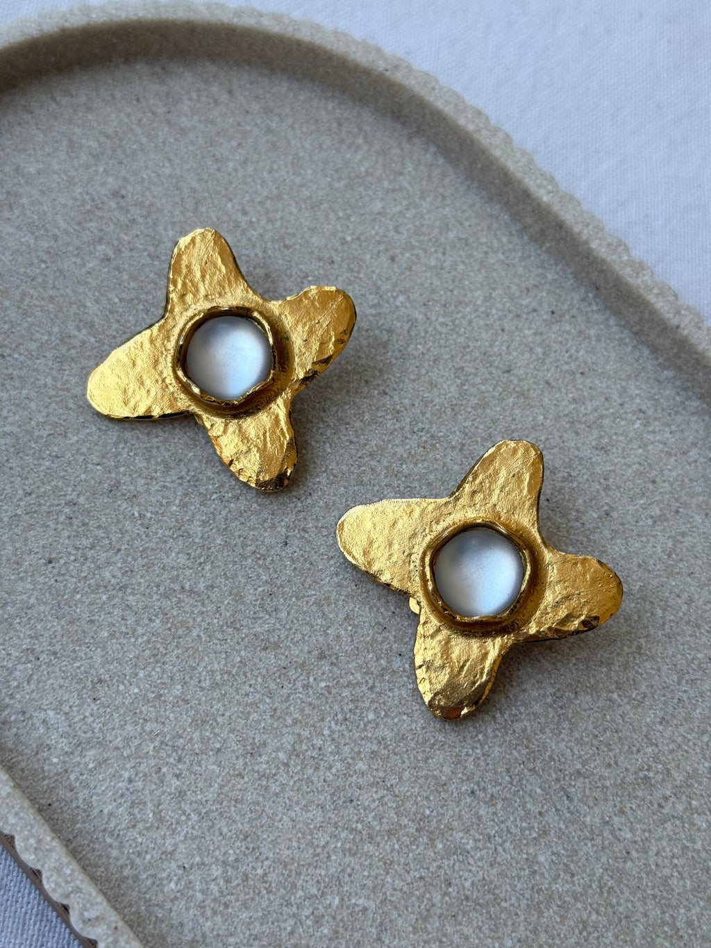 Chantal Audias Vintage Earrings - Hammered Floral Motif
