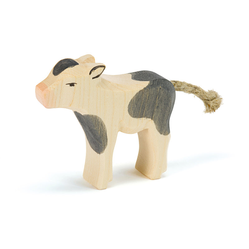 Black calf wooden figurine, ethically and artisanally manufactured. Ostheimer selection on amaetc.com, eco-friendly concept store for children