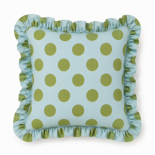 Cojín De Terciopelo Con Volantes Cojín Ruffle Velvet (Green & Blue Dots) - Multicolor