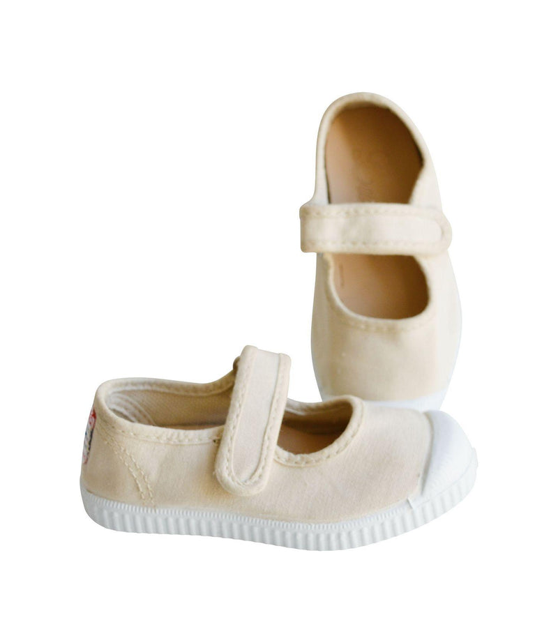 Canvas Ballerina Shoes with Velcro Closure - Beige - Girl