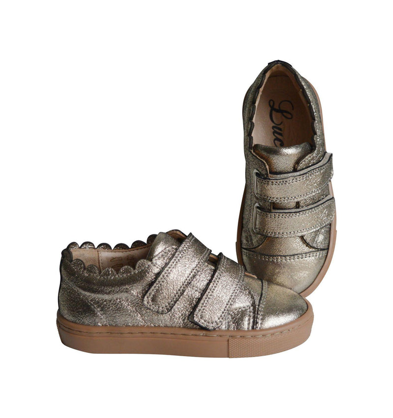 Chaussures Baskets Souples Scratchs Thaïs - Cuir Métal Doré - Fille