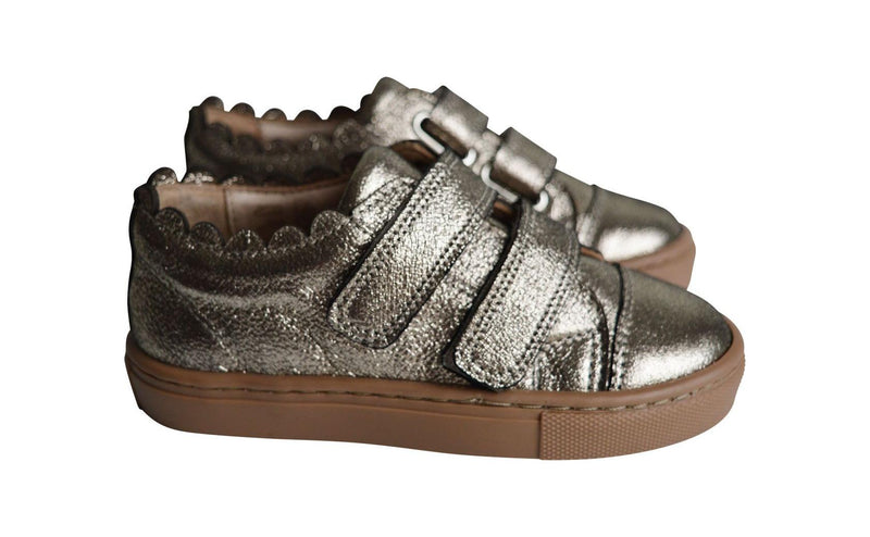 Chaussures Baskets Souples Scratchs Thaïs - Cuir Métal Doré - Fille