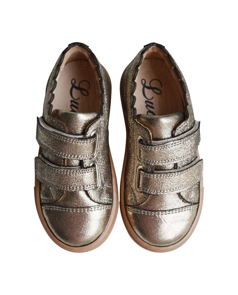 Chaussures Baskets Souples Scratchs Thaïs - Cuir Métal Doré - Fille