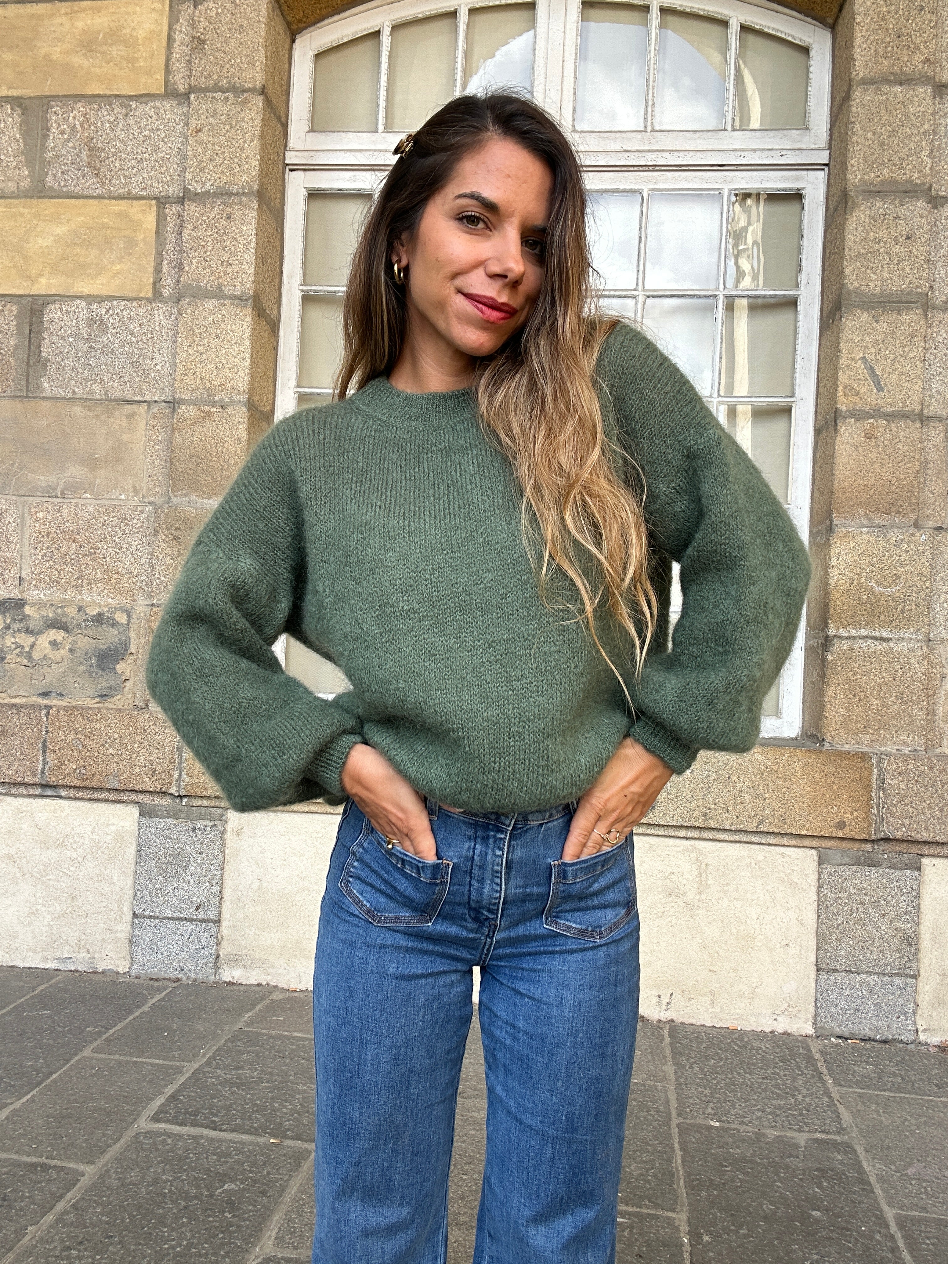 Prenda de punto de mohair y lana Gaia caqui