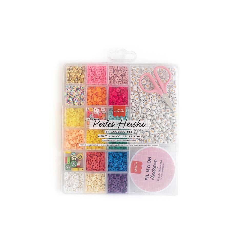 Maxi Box - 16 Colors of Heishi Pop Beads and Accessories + Letter Beads, Scissors and Elastic Thread