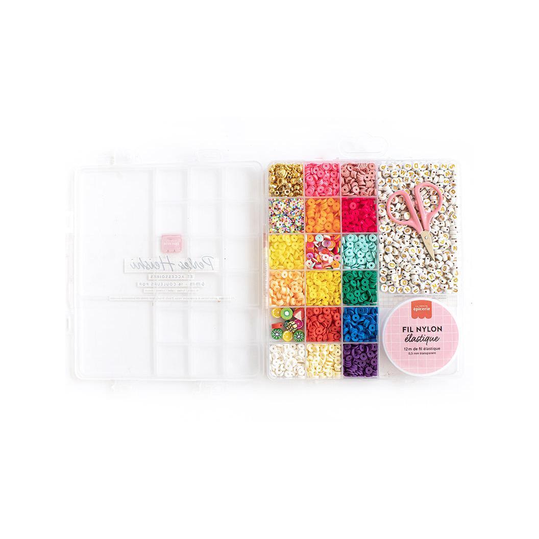Maxi Box - 16 Colors of Heishi Pop Beads and Accessories + Letter Beads, Scissors and Elastic Thread