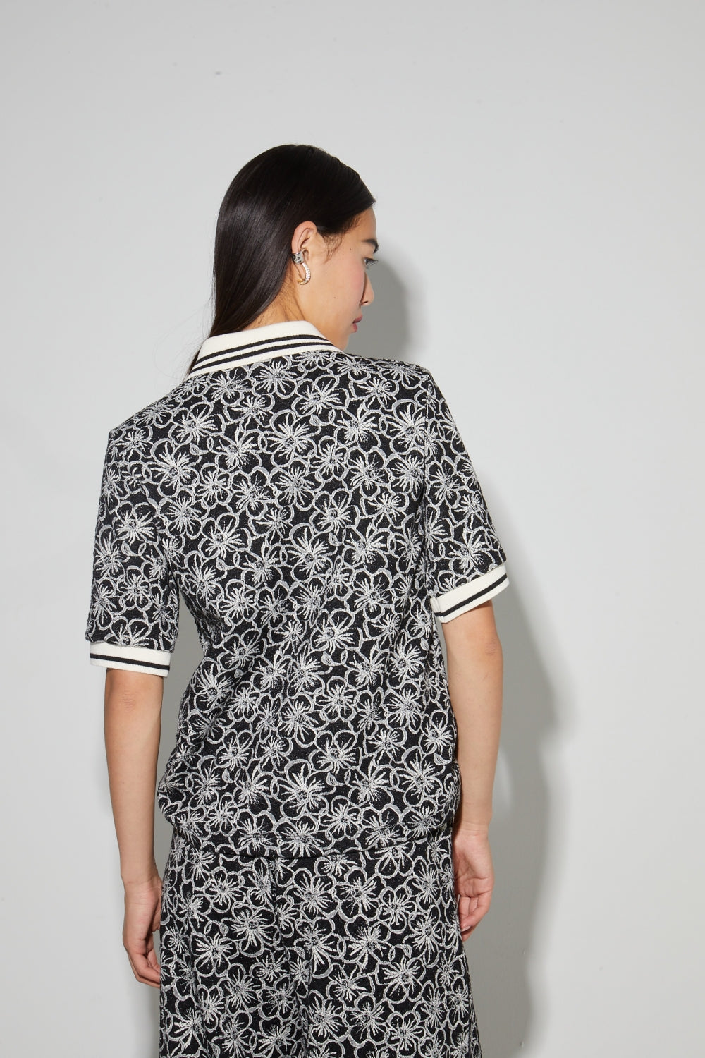 Polo Panama Flower Black, Fabriqué En Italie