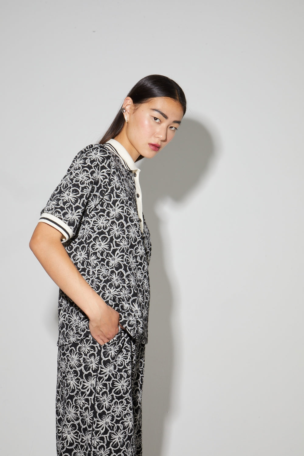 Polo Panama Flower Black, Fabriqué En Italie