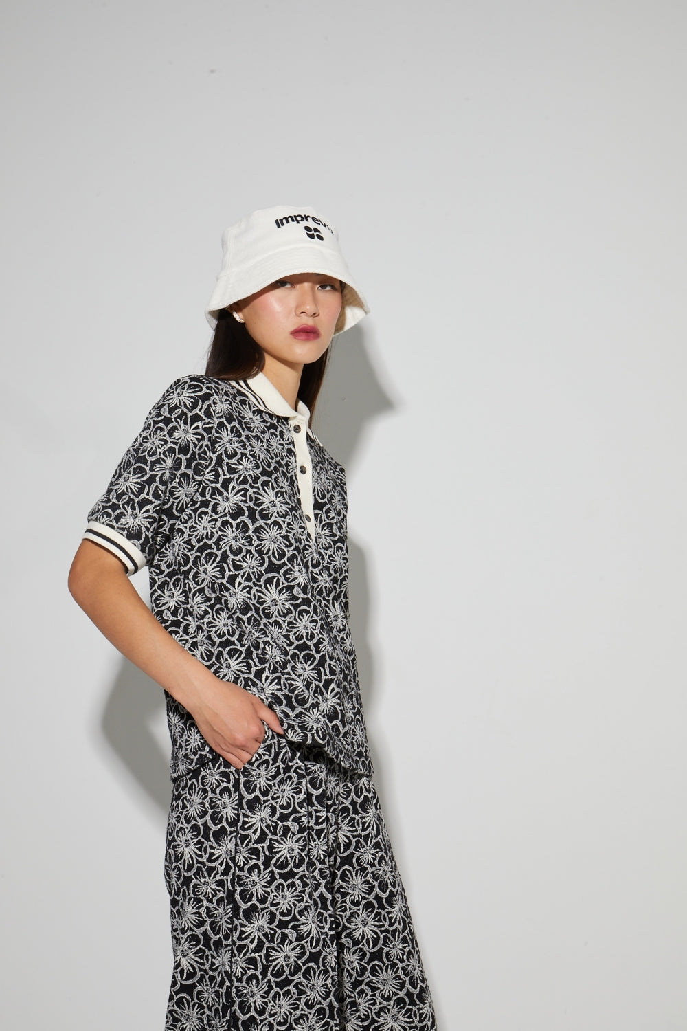 Polo Panama Flower Black, Fabriqué En Italie