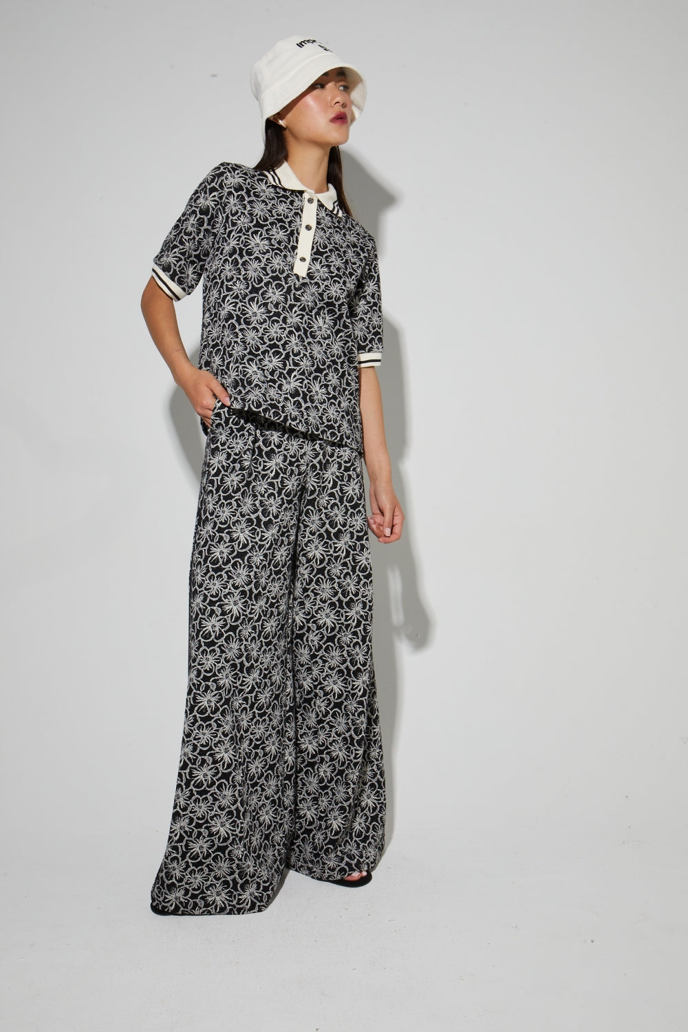 Polo Panama Flower Black, Fabriqué En Italie